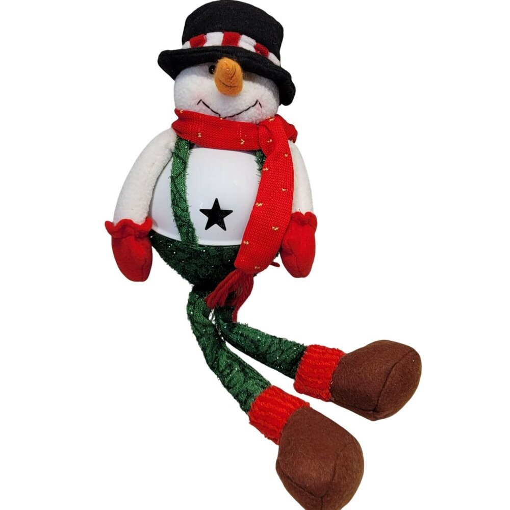 Snowman‎ Plush Jingle Bell Belly Shelf Sitter Figure Winter Hat Scarf Christmas